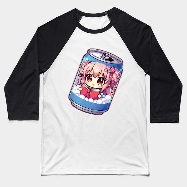 Anime Girl reading a book inside a soda can Baseball T-Shirt by blue-koala